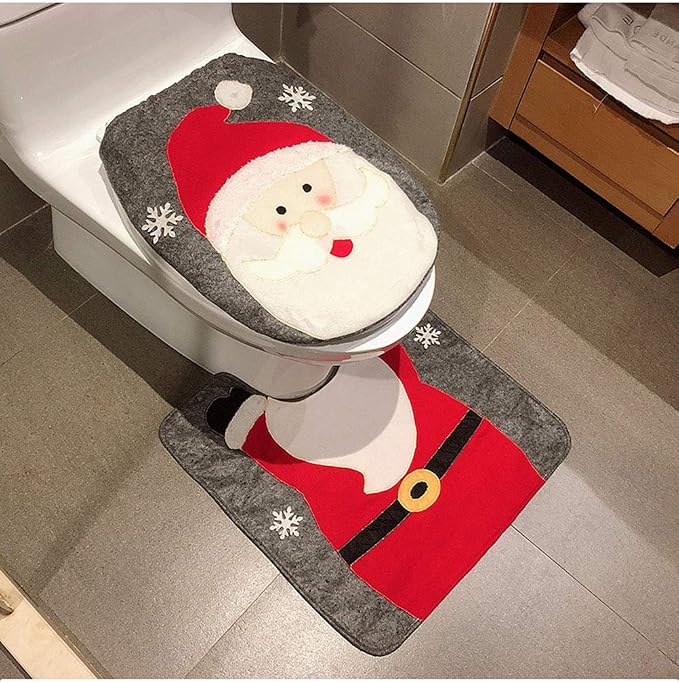 HESHIFENG. party & accessories Christmas Snowman Santa Deer Toilet Seat Cover and Rug Set Red Christmas Decorations Bathroom (Santa Claus)