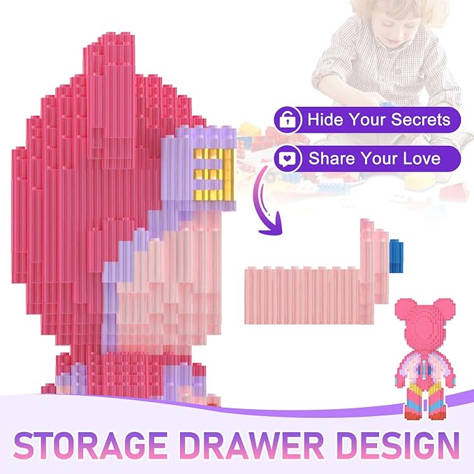 Bear Building Blocks with Organizer Bins (6000PCS), Fluorescent Bricks & Stroage Drawer, Gift for Adults & Kids, Ideal for Home & Office Decor, QR Code User Manual, 8891