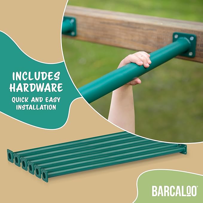 Barcaloo 36 Inch Monkey Bars for Backyard Playground Equipment & Treehouse Accessories - 6 Pack Green Outdoor Monkey Bar Kit DIY Playground Handles for Kids Swing Set