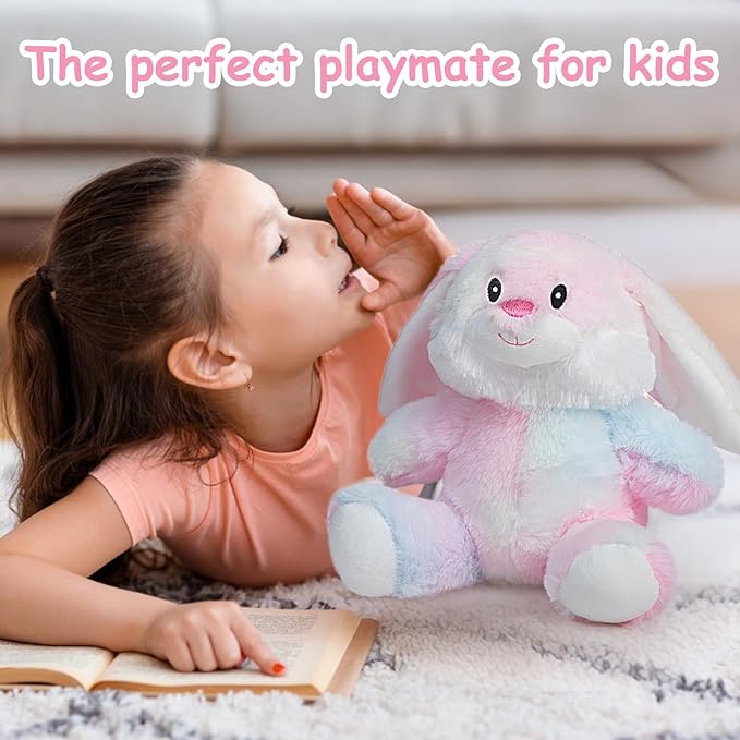 HollyHOME Bunny Stuffed Animal, Easter Bunny Plush Toys, Soft and Cuddly Stuffed Rabbit Easter Gift for Kids Baby Girls 7inch Rainbow