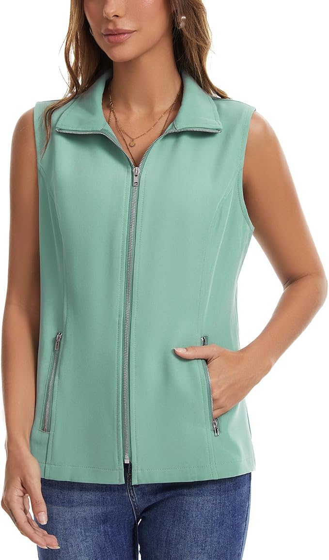 MISS MOLY Women's Lightweight Vest Casual Zip Up Utility Vest Hiking Golf Sleeveless Jackets with Pockets