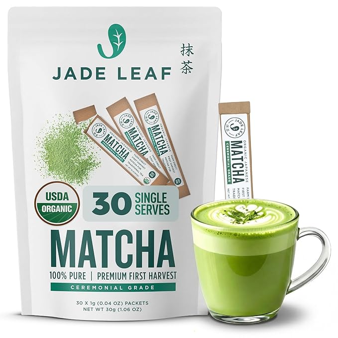 Jade Leaf Matcha Organic Ceremonial Grade Matcha Powder - On The Go Packets For Lattes, Smoothies, Usucha, 30 Count (0.04 Ounce Packets)