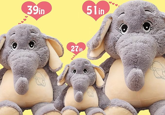 Large Soft Huggable Elephant Plush Toy, 27'' - Cute Fluffy Stuffed Elephant for Baby Girls & Boys, Gifts for Birthday, Mother's Day, Christmas