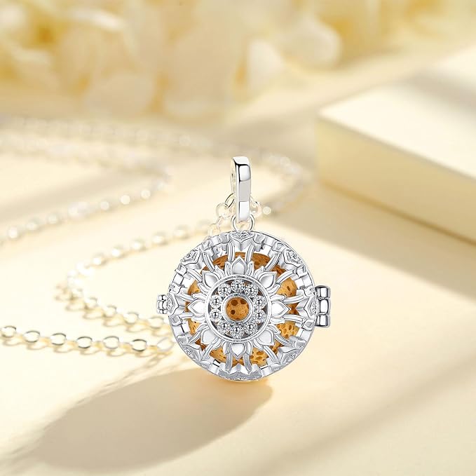 INFUSEU Aromatherapy Gifts Sunflower Necklaces for Women Essential Oil Diffuser Jewelry Lava Rock Stone Pendant Aroma Perfume Spiritual Items for Meditation Yoga