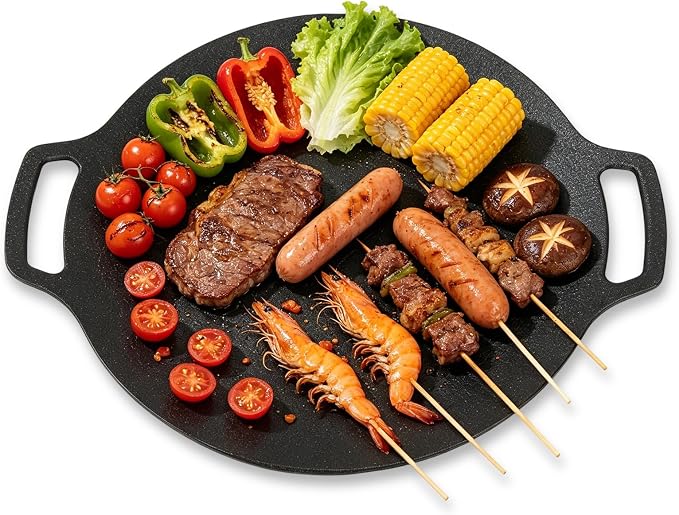 Korean Grill Pan,Round Premium BBQ Grill Pan,Non-stick Griddle Plate for Gas Stove Indoor Outdoor Camping Party(29cm)