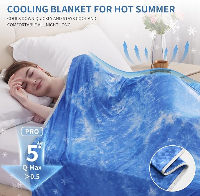 Guohaoi Cooling Blanket for Hot Sleepers and Night Sweats 60"x90" Full Size | Arc-Chill Q-Max >0.5 Cool Fiber,100% Oeko-Tex Certified Lightweight Summer Blanket for Travel/Outdoor Ultra Cold Breathable