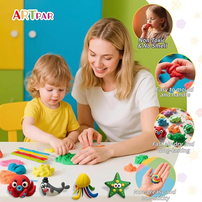 Air-Dry Clay Kit for Kids,12 Marine Animals‌ Modeling Magic Clay Sculpting Tools Set,Non-Sticky, Ultra-Light,Creative DIY School Arts & Crafts Gifts for Boys & Girls Ages 3-12
