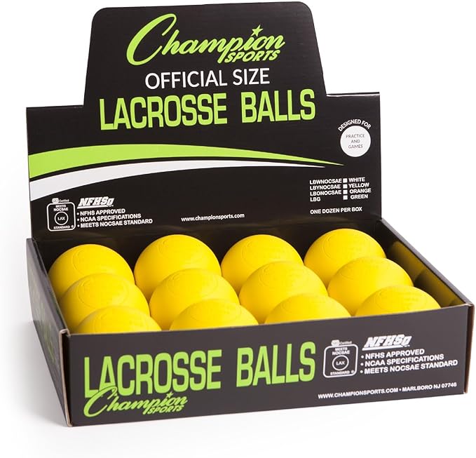 Champion Sports Lacrosse Balls – Official Size SEI Certified, Multi-Color Packs of 3, 6, or 12 for Practice & Games