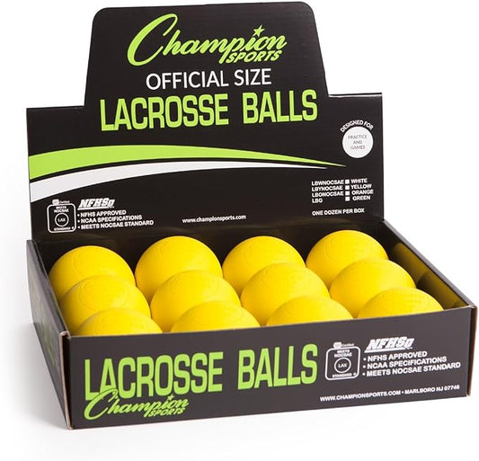 Champion Sports Lacrosse Balls – Official Size SEI Certified, Multi-Color Packs of 3, 6, or 12 for Practice & Games