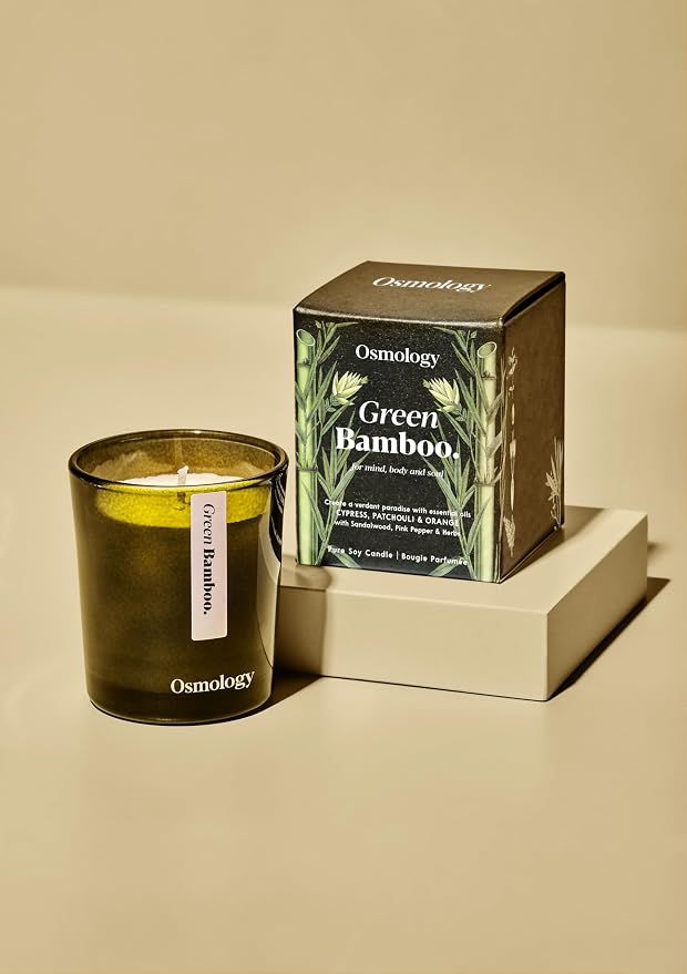 Green Bamboo Aromatherapy Candle – Patchouli, Sandalwood & Cypress Scented Candle, Plant-Based Wax, Mini 2.8 oz, 15 Hour Burn Time, Fresh & Grounding Candle