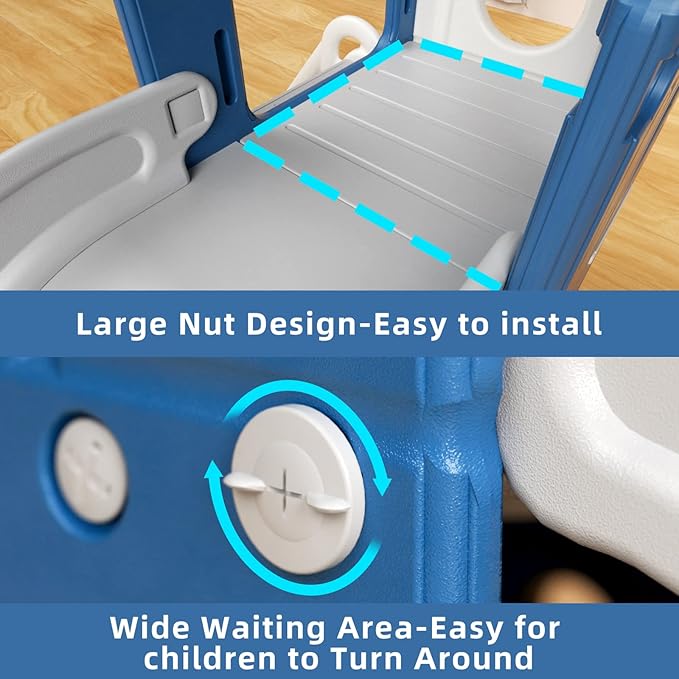 Glaf 7 in 1 Toddler Slide Indoor Outdoor Playset Kids Slide for Toddlers Age 1-3 Baby Slide with Basketball Hoop and Ball Storage Space and Telescope Freestanding Climber Slides Toys (Blue)