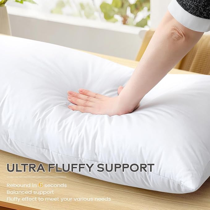 SAVORI 14x36 Lumbar Pilow Insert, Set of 2 Down Feather 14x36 Euro Pillow Inserts, Soft Fluffy Sleeping Pillow with 100% Cotton Cover, Decorative Throw Pillows for Couch Sofa Bed-White