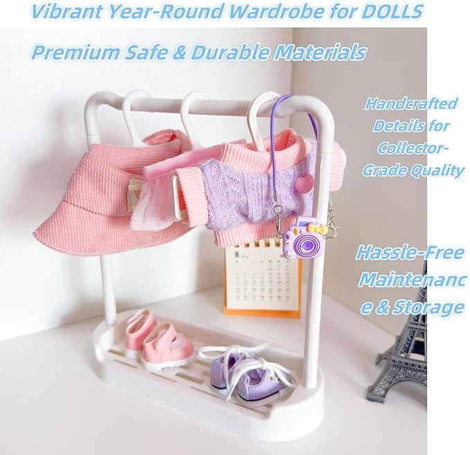 Clothes for Dolls Accessories, Stylish Kawaii Pink Outfit Set 5 Pieces Suitable for 15cm 17cm Doll , Doll Hat Clothing Set Replacement