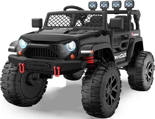 ARBELI 2 Seater Ride On Car for Kids, EVA Tires, 24V 4WD Electric Car w/Remote Control, Bluetooth, LED Lights, Ride On Truck for Boys and Girls Aged 3-8, Black