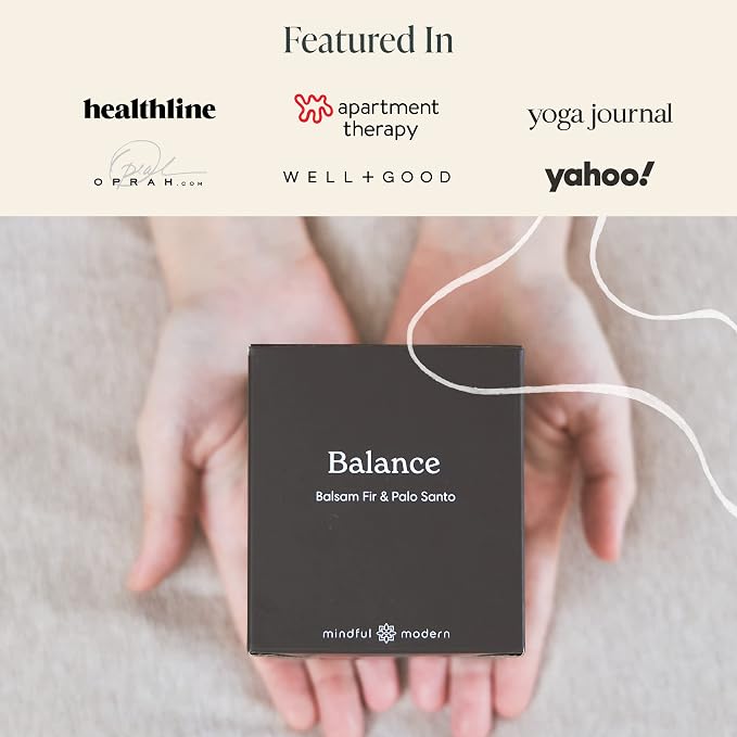 Mindful Modern Natural Balance Candle | Balsam Fir & Palo Santo Scented | Aromatherapy for Stress Relief, Meditation, Yoga, Chakra Healing, Prayer | Elegant Home Fragrance | Soy Wax | 8oz Glass Jar