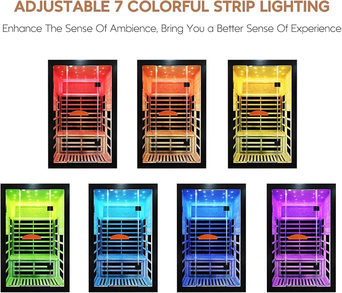 2 Person Infrared Sauna Far Infrared Sauna Room for Home Indoor 2000W Low-EMF Wood Dry Sauna with Full Starry Sky Lights Ceiling in 7 Color Speaker Fast Heating Easy Assembly- 47.3*41.3*74.8 IN