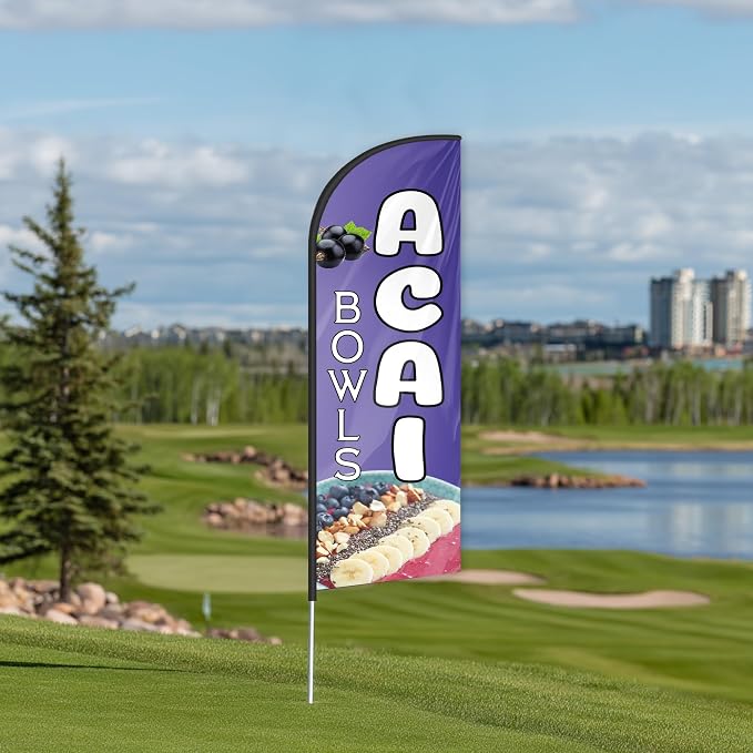 Acai Bowls Feather Flag for Storefronts Fairs,6 FT (Flagpole Not Included) | Business Advertising Flag