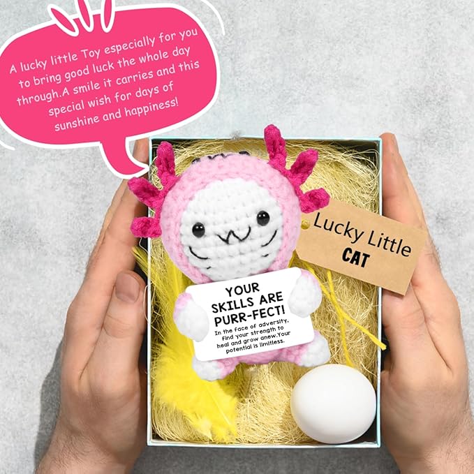 AICase Easter Basket Stuffers Decor Positive Crochet Axolotl,Crochet Cat Animals Stuff Inspirational Fanny Knitted Small Ideas Decorations Birthday Gifts for Women Men Her Sister Mom Dad Girls Boys