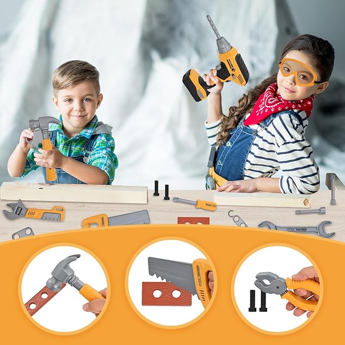 Kids Tool Set for Boys,Toddler Tool Set with Kids Tool Box & Electronic Toy Drill,Construction Pretend Play Tools for Kids,Toys for 3 4 5 Year Old Boys,Toddler Boy Toys