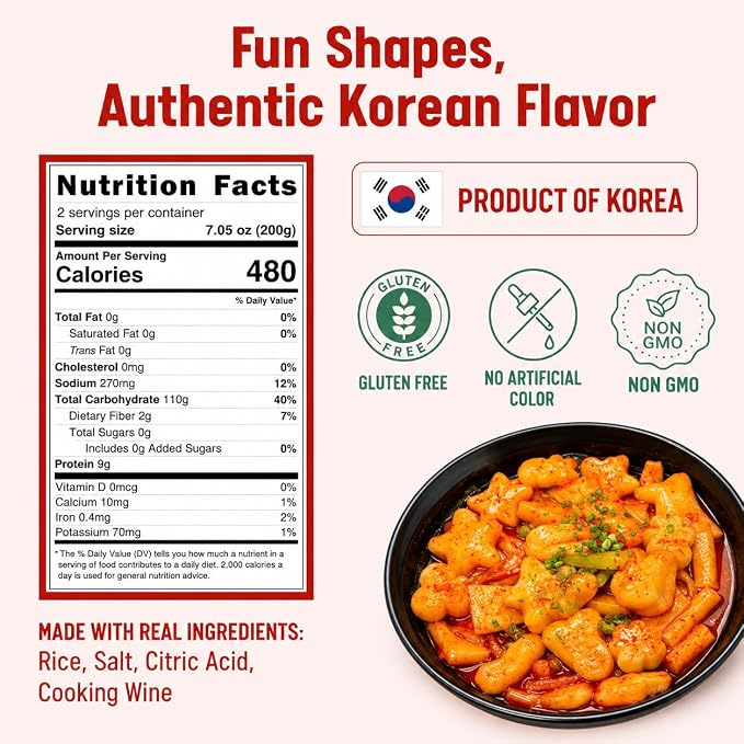 Unha's Fun Shaped Tteokbokki Rice Cakes, 28.20 oz, 4 Pouches | 28.20 oz fun shaped chewy tteok for tteokbokki