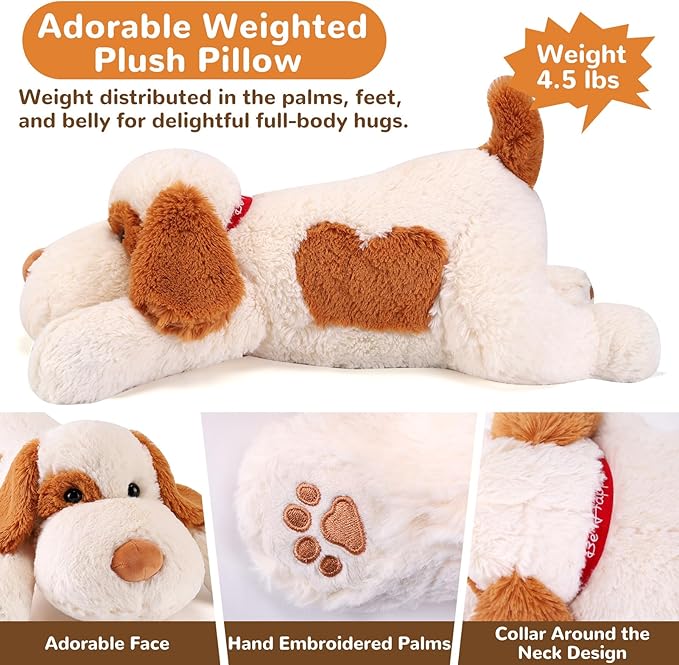 meowtastic Brown & White Dog Weighted Stuffed Animals - 22 Inch 4.5 Pounds Weighted Plush Dog Stuffed Animals - Big Stuffed Dog Plush Pillow - Cute Plush Toys Gifts for Kids & Adults (22" 4.5 lbs)