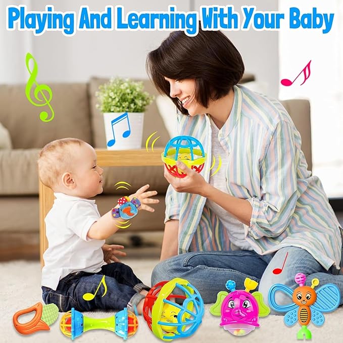 Baby Rattles 0-6 Months: Baby Toys 6-12 Months Infant Toys 0-3 Months Newborn Toys Teething Toys 3-6 Months - Baby Teether Wrist Socks Gifts Valentines Day Gifts for Kids