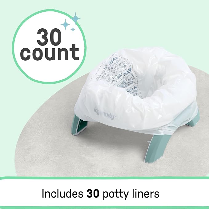 Ingenuity Replacement Potty Liners – 30 Count, Disposable Travel & Home Use, Leak-Proof, Tie-Top Bags for My Travel Potty and More