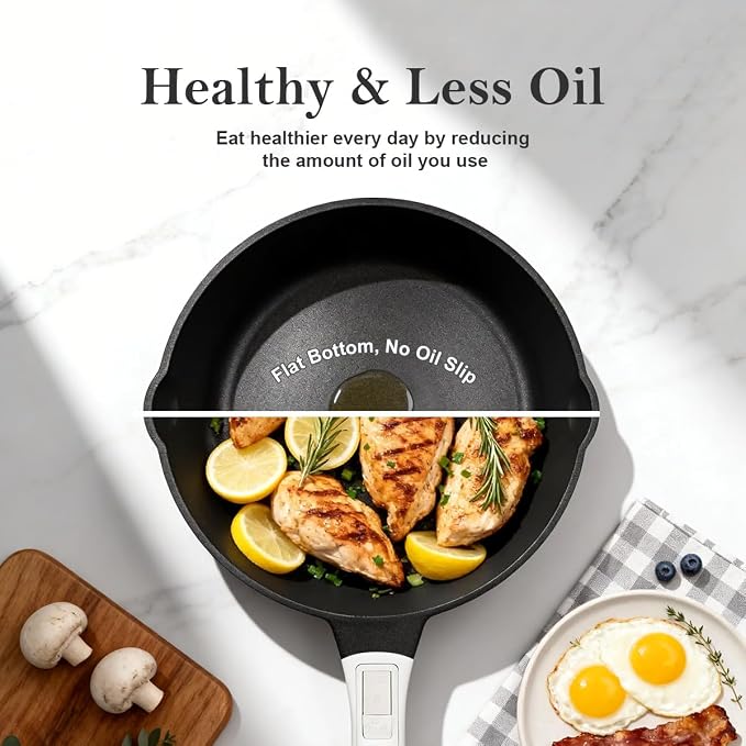 12 Inch Deep Frying Pan Skillet with Lid, Large Saute Pan Non Stick, White | 5 QT Cooking Pan with Detachable Handle, Suitable for All Stoves Including Induction, Oven Safe, PTFE & PFAS & PFOA Free