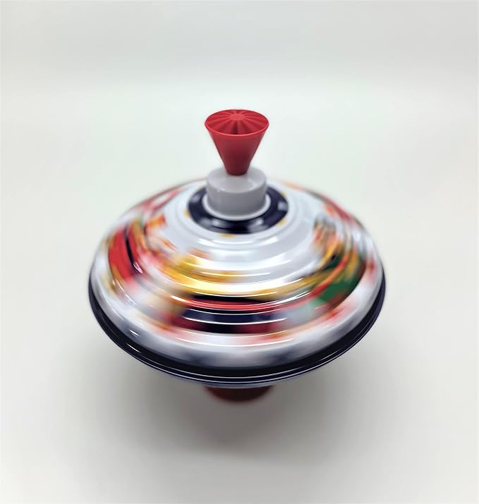 Classic Music Box Spinning Tin Top Toy from KsmToys by Bolz. The Funny Buzzing Hum Gets Louder As The Top Spins Faster, 7.5" x 7.5" x 7.5" Ages 18 m+