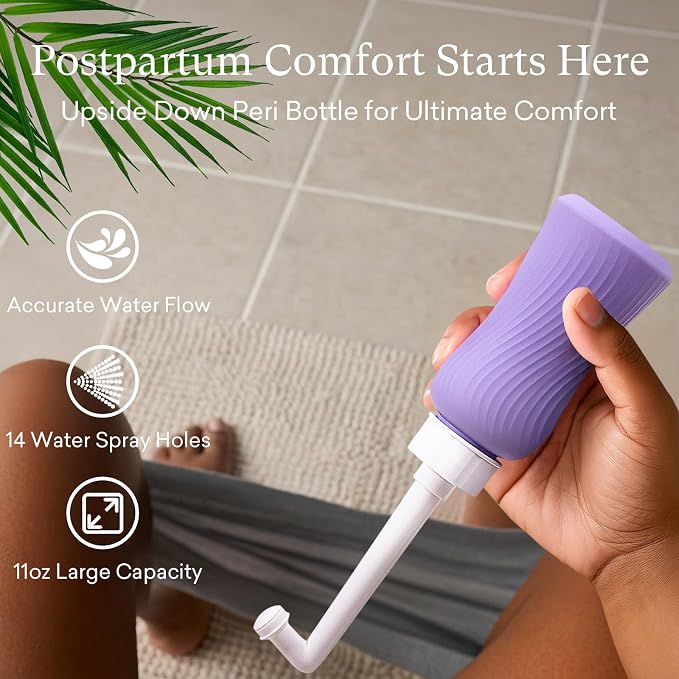 PurComfy 18 Pcs Postpartum Essentials Recovery Kit, Includes 5 Disposable Underwear, 24 Perineal Pad Liners, Perineal Care Foam, 5 Instant Ice Pads, Peri Bottle and 5 Postpartum Pads