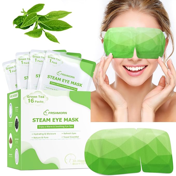 16Packs Steam Eye Mask, Heated Eye Mask for Sleeping, Warm Compress for Eyes, Self Heating Disposal Steam Mask for Home Sleep, Office, Spa, Travel Essentials Mothers Day Gifts (Green Tea)