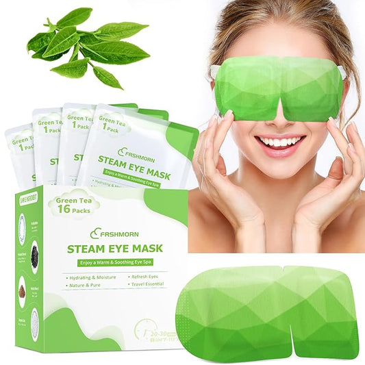 16Packs Steam Eye Mask, Heated Eye Mask for Sleeping, Warm Compress for Eyes, Self Heating Disposal Steam Mask for Home Sleep, Office, Spa, Travel Essentials Mothers Day Gifts (Green Tea)