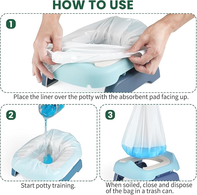 36 Packs Potty Bags for Portable Toilet Disposable Travel Potty Liners fit for OXO Tot 2-in-1 Go Potty Universal Portable Potty Chair Liners Leakproof Refill Potty Bags with Absorbent Pads