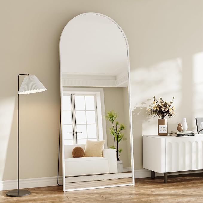 Mirror Full Length, 28"x71" Large Arched Floor Full Length Mirror with Stand, Room Decor Big Full Body Floor Mirror with HD Tempered Glass Aluminum Frame for Bedroom Living Room, White