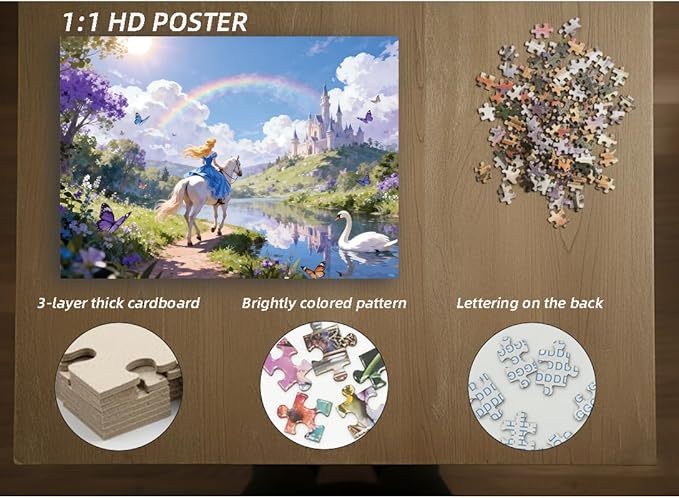 1000 Pieces Jigsaw Puzzles for Adults, Magic Series - Premium Fantasy Art & Seamless Interlock, Challenging Brain Teaser, Large 28" x 20", Great Gift Idea & Home Decor（Princess and Castle）