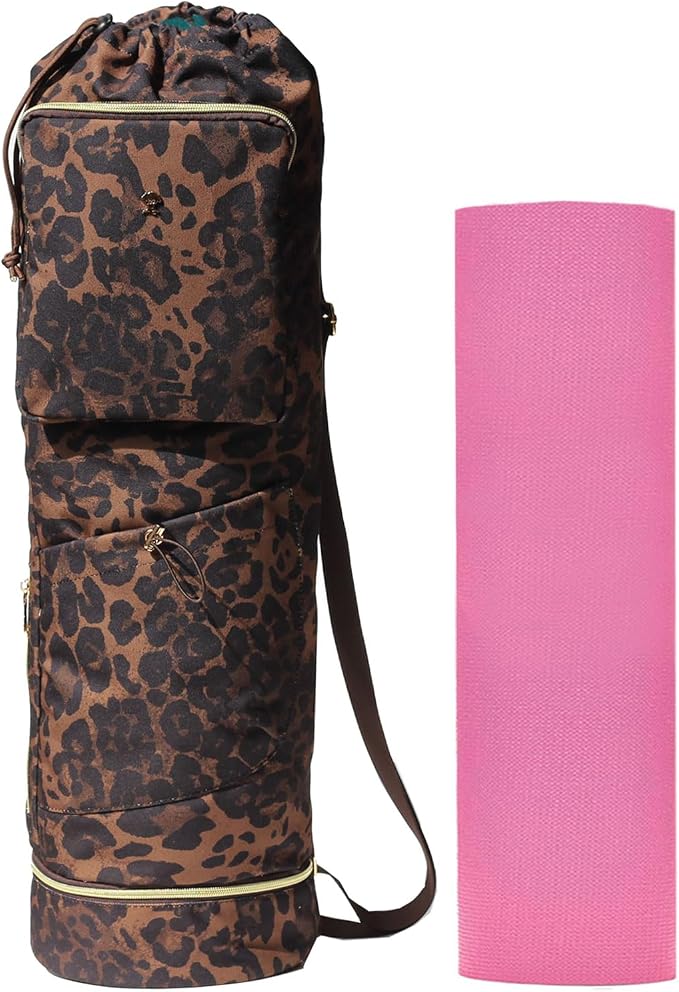 ESVAN Yoga Mat Bag with Multi Pockets Drawstring Yoga Mat Carrier Pilates Exercise Multi-Functional Storage Bag