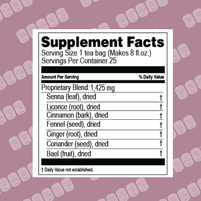 HYLEYS Colon Cleanse Tea, BlackBerry Flavor - 25 Individually Wrapped Herbal Tea Bags - Caffeine Free, Vegan