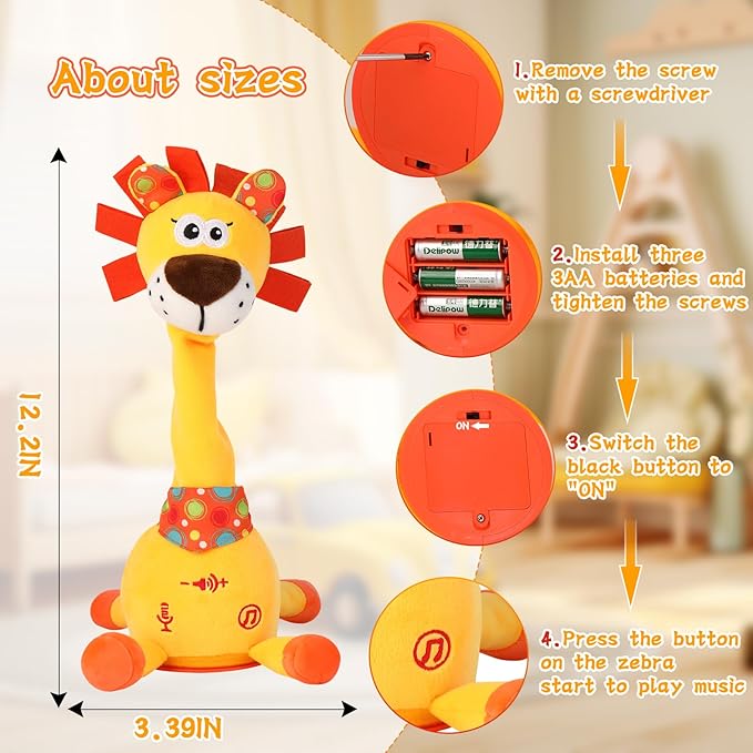 LUKETURE Dancing Talking Lion Plush, Interactive Stuffed Animal Toy, Musical Plush with Record & Repeat, Sings 10 Songs, LED Lights