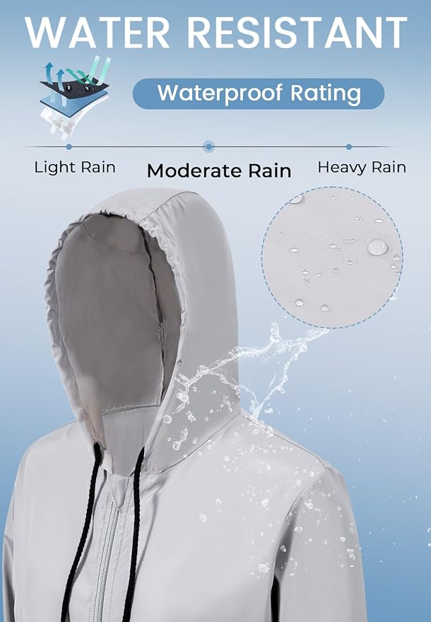 Zando Lightweight Rain Jacket Women Packable Waterproof Raincoat with Hood | Windbreaker Jacket Women, Light Raincoats for Drizzle, Rain Coats for Travel, Hiking and Commute