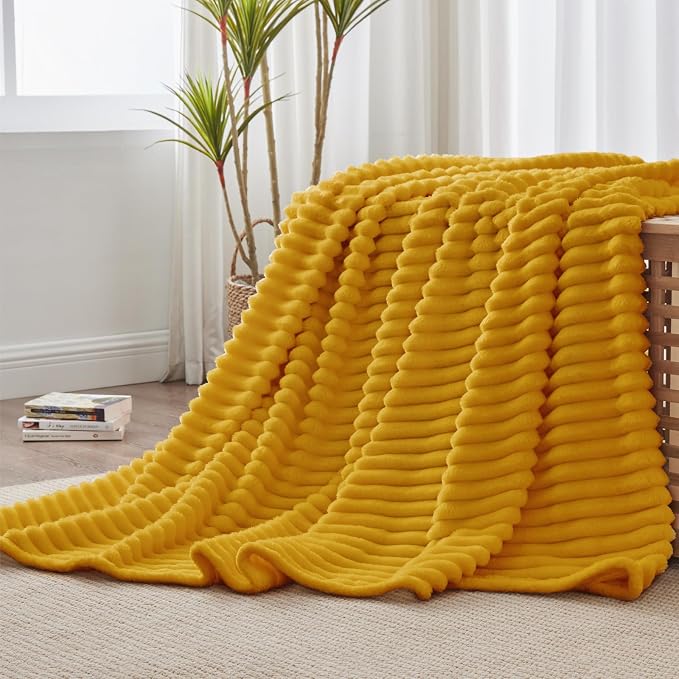 BEDELITE Ribbed Twin Blanket for Couch & Bed, Mustard Yellow, 60"x80" | Ultra-Soft Plush Fleece, Cozy, Warm Yet Lightweight, Ribbed Texture, Home Decor, Machine Washable, Giftable, All-Season Use