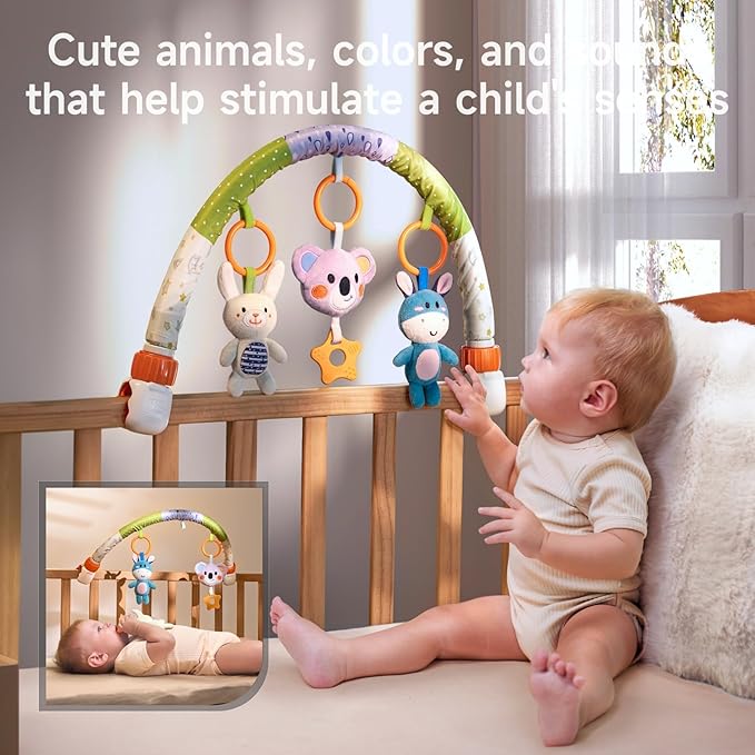 TUMAMA Baby Stroller Arch Toy, Cute Animal Car Seat Arch Toy, Newborn Sensory Hanging Rattle Arch Toy for Babies Infants 0-12 Months
