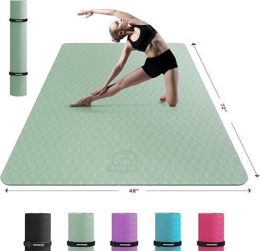 HAPBEAR Extra Large Yoga Mat - 72"x48"x6mm (1/4 inch), Non-Slip, Durable, Thick Wide Exercise Mat for Home Workouts, Yoga, Pilates, Stretching and Cardio Workouts