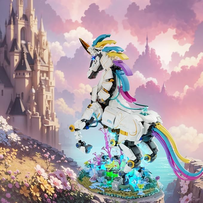 NUTCRACKER Unicorn Building Set for Adult - Cool Rainbow Unicorn Model with Light, Animal Horse Toy Building Set, Home Decor Easter Birthday Gift for Boy Girls 14+（1492 Pieces