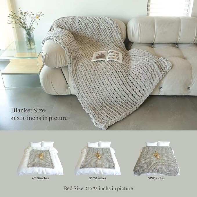 Maetoow Tighter Version Chenille Chunky Knit Blanket Throw,40×50,Brown