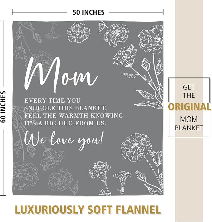 GiltGlimmer Mom Birthday Gifts, Mom Floral Blanket Grey, 60" x 50" | Gifts for Moms from Daughter Son, We Love You Present for Mother Mommy Christmas Mothers Day