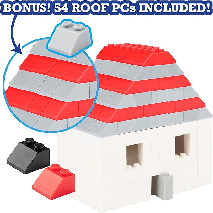 SCS Direct Building Block Bricks - Set of 1000 Pc Bulk Set -10 with 54 Roof Pieces - Compatible & Tight Fit w/All Major Brands - Great for Activity Tables, Creativity & School Projects, Kids Gift