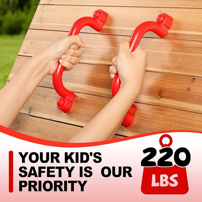 TOPNEW 4Pcs Kids Playground Safety Handles -Swing Set & Climbing Frame Hand Grips, Multi-Color Plastic Grab Bars for Outdoor Playhouse, Jungle Gym, Climbing Frame (Red)