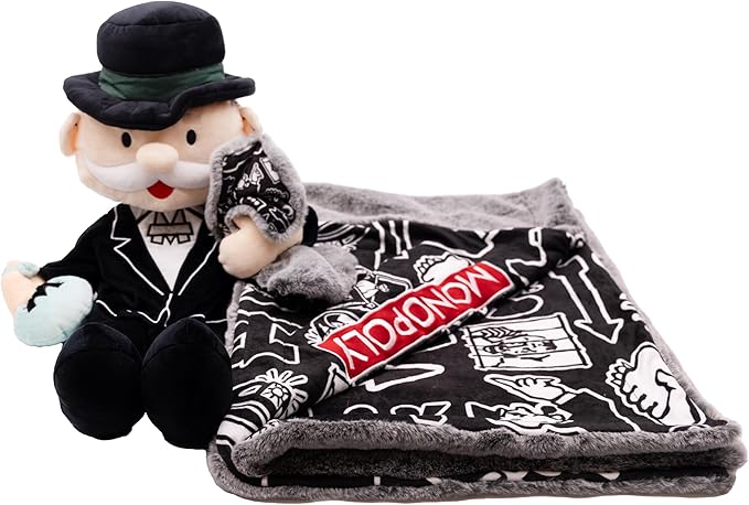 Monopoly Blankie Bestie Stuffed Animal Blanket - 2-in-1 Baby Blanket with Stuffed Animal, Soft Plush Toy Baby Shower Gifts for Boys, Girls, Toddlers & Kids, Sensory Plush Toy