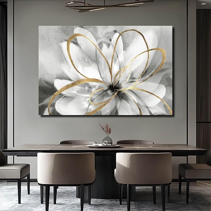 SOUGUAN Botanical Art Posters Gold Flower Wall Decoration Contemporary Wall Art for Living Room Large Size 32"x48" Photo for Dining Room Wall