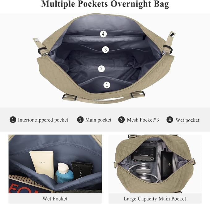 Travel Duffel Bag, Carry On Overnight Weekender Bags for Women | Travel Bag with Wet Pocket & Trolley Sleeve, For Spirit Airlines 18x14x8 Personal Item Bag